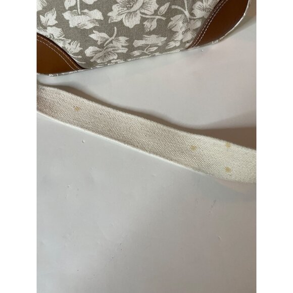 Liz Claiborne Floral Canvas Shoulder Bag Adjustable Strap White Beige Brown - Picture 7 of 12